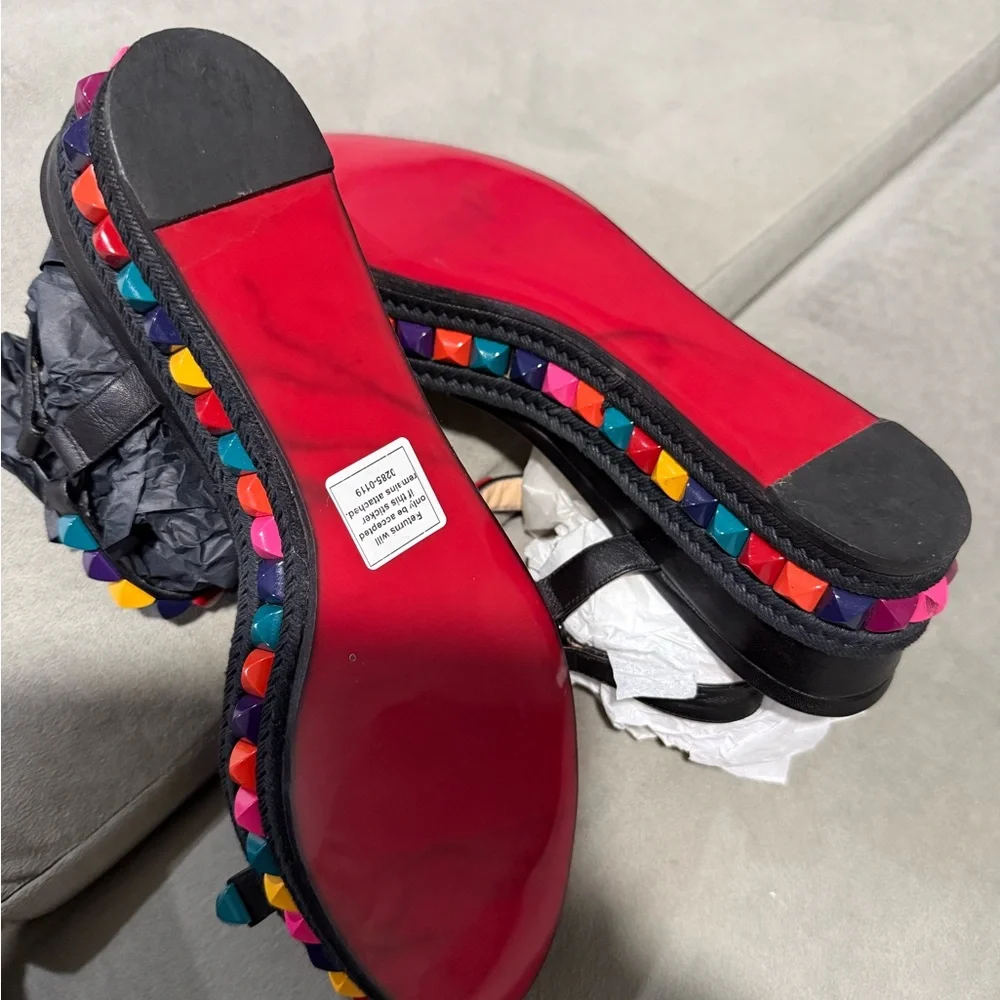 Christian Louboutin Black Ankle-Strap Sandals with Multicolor Studs - Picture 5 of 5